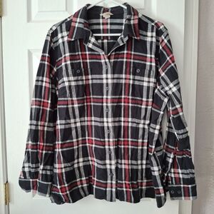Duluth Trading Co Flannel Shirt Women 2XL Button Up Back Vent Tunic Fall Cozy